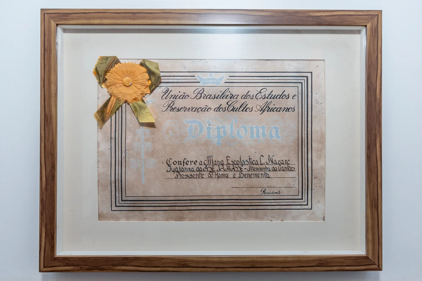 Diploma concedido pela União Brasileira dos Estudos e Preservação dos Cultos Africanos